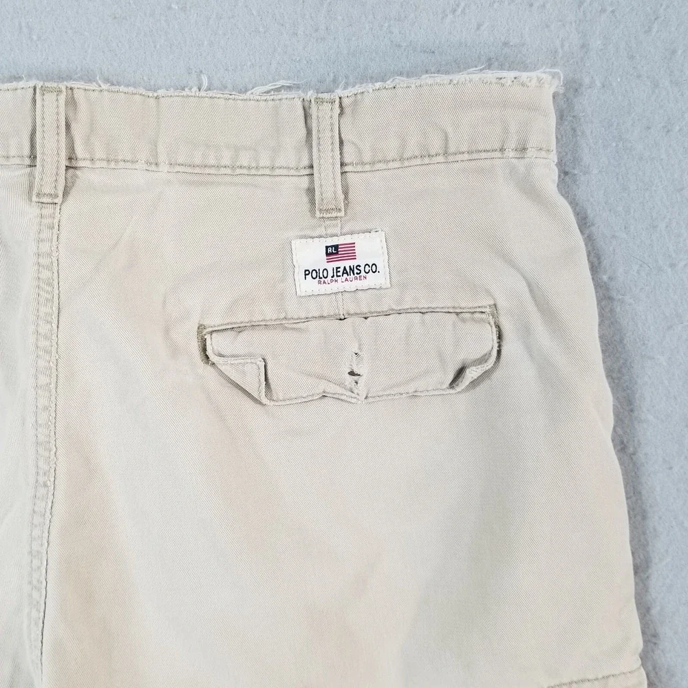 Polo Ralph Lauren cargo shorts men's 34x13.5 beige cotton distressed trashed